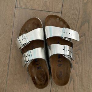 Silver Arizona Slide Birkenstocks